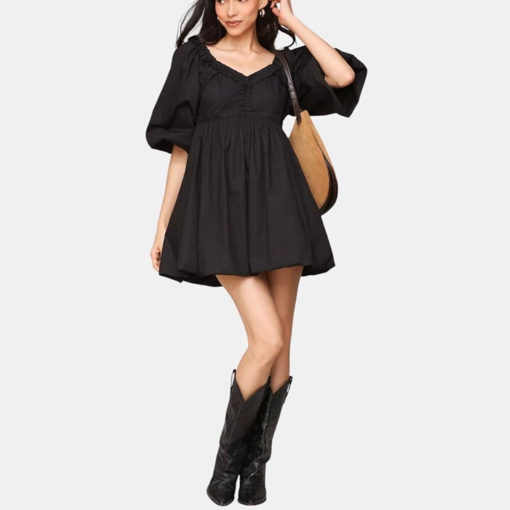 NWT AVEC LES FILLES WOMEN S COTTON SWEETHEART A-LINE DRESS BLACK